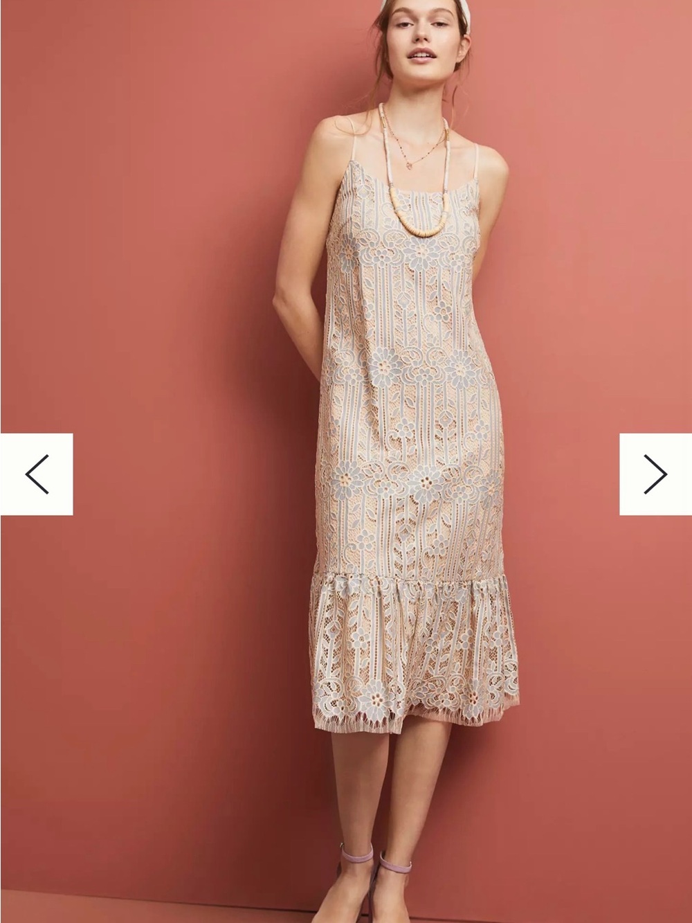 Lace Slip Midi Dress in Blush